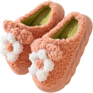 Women's Slippers Adult Warm Plush Flowers Indoor Non-slip Home Thick Bottom Winter Men's Cotton
