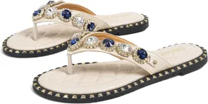 Women's Sparkle Rhinestones Flat Flip-Flops Fashion Comfort Memory Slip-on Flat Slides Sandals T-Strap Thong Beach Slippers