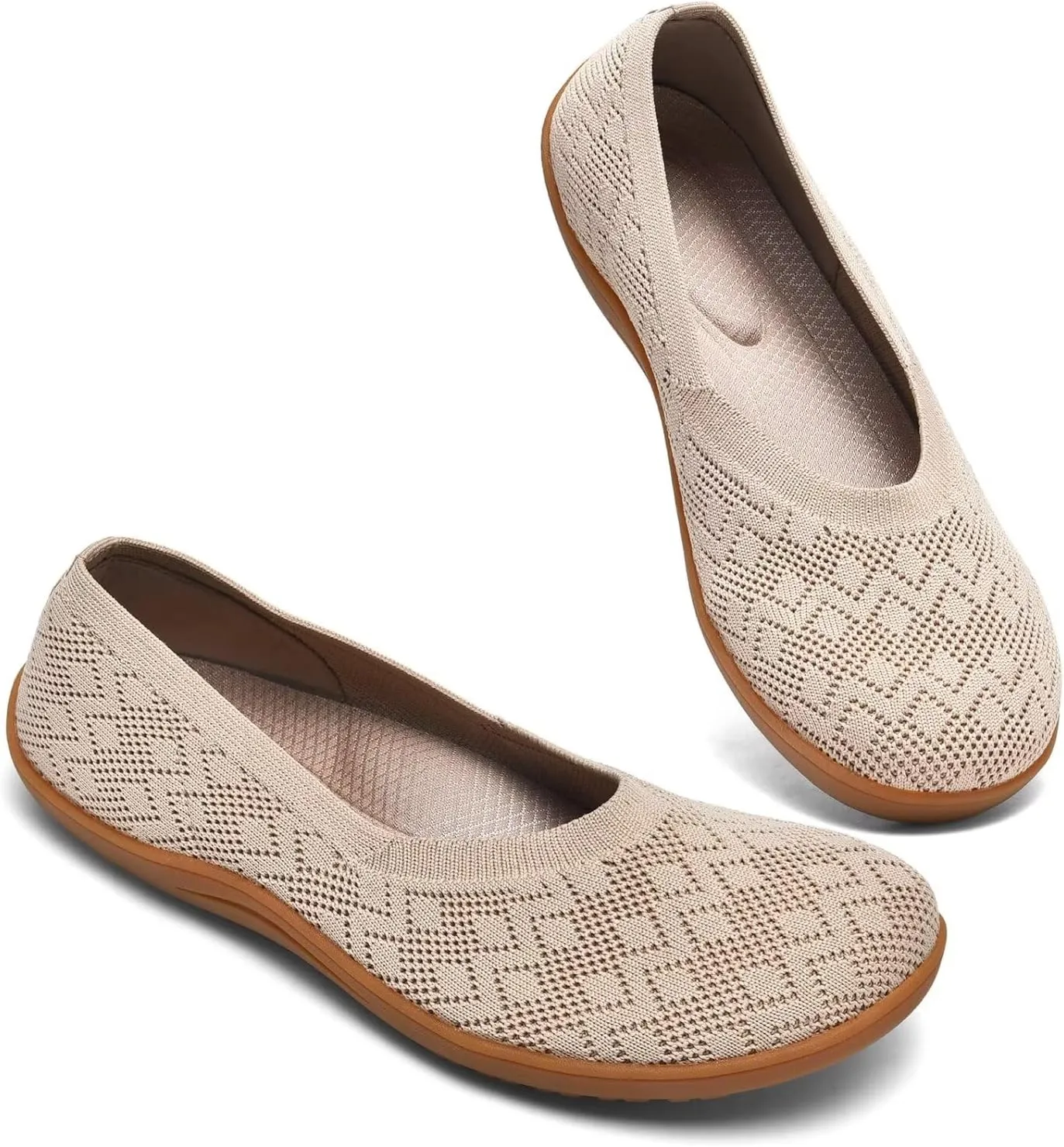 Women's Wide Toe Box Flats Shoes Knit Ballet Flat Slip-on Dress Walking Comfort Shoes