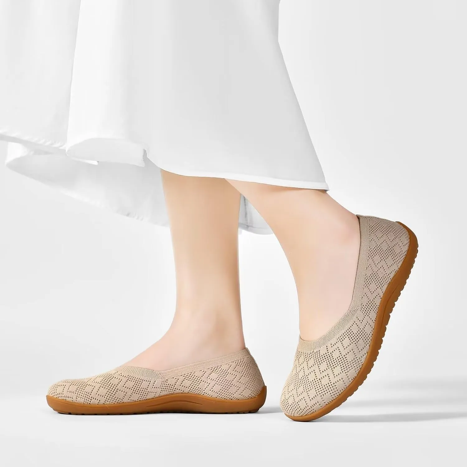 Women's Wide Toe Box Flats Shoes Knit Ballet Flat Slip-on Dress Walking Comfort Shoes