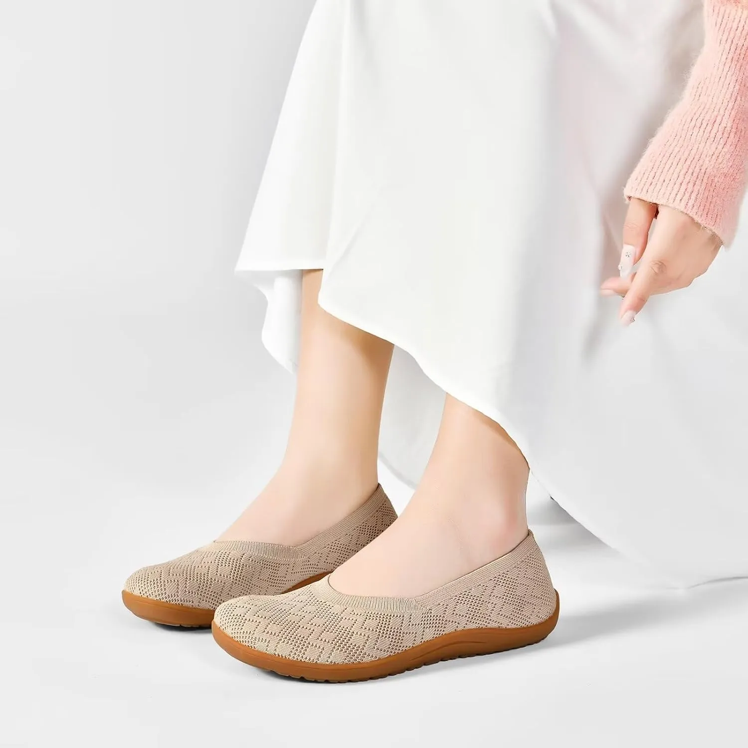 Women's Wide Toe Box Flats Shoes Knit Ballet Flat Slip-on Dress Walking Comfort Shoes