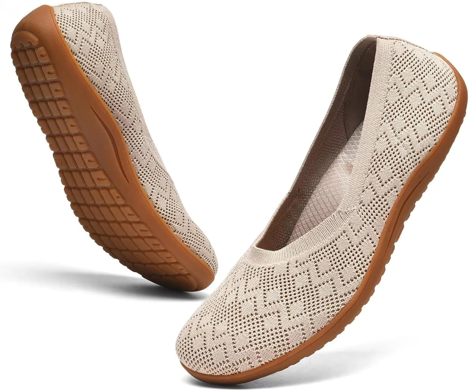 Women's Wide Toe Box Flats Shoes Knit Ballet Flat Slip-on Dress Walking Comfort Shoes