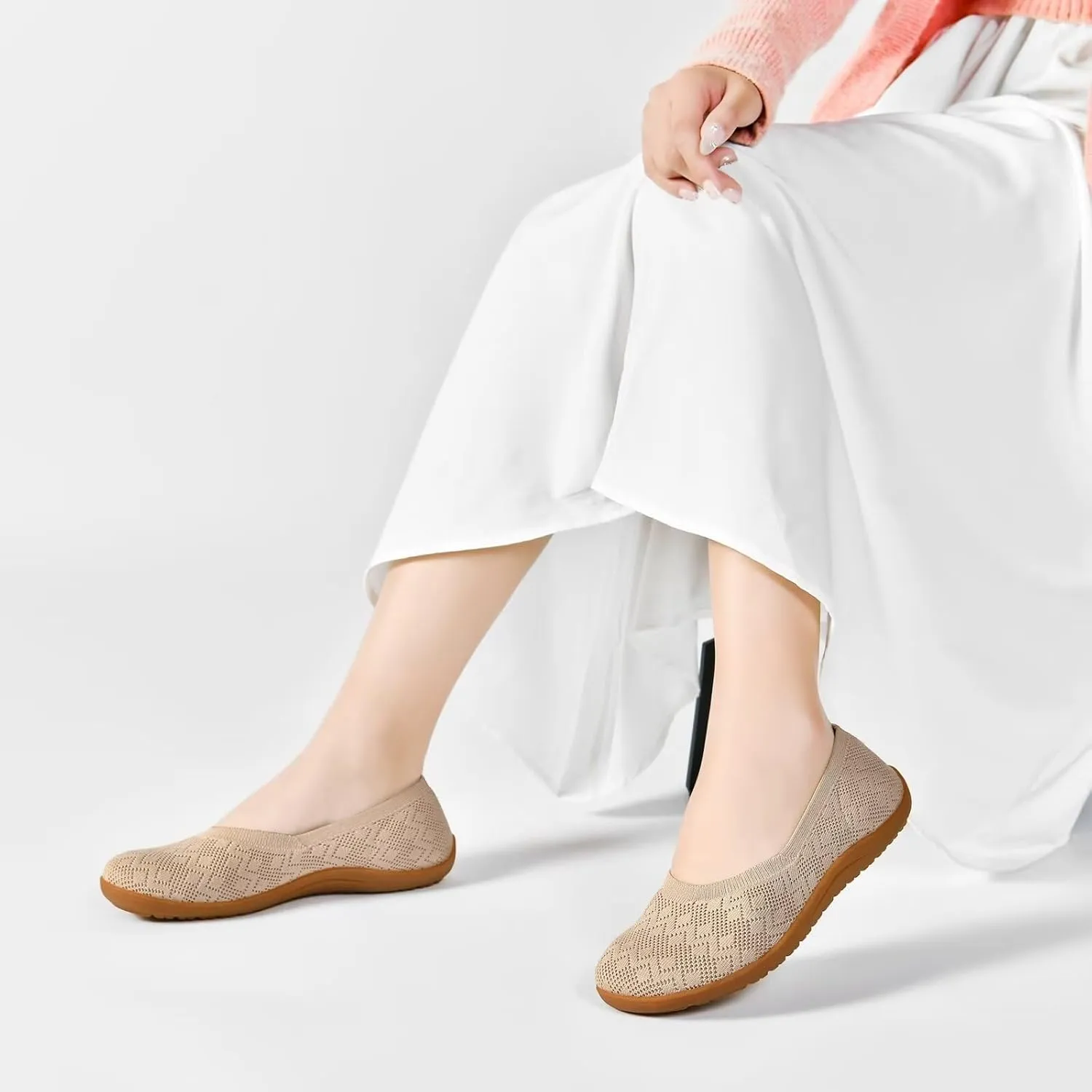 Women's Wide Toe Box Flats Shoes Knit Ballet Flat Slip-on Dress Walking Comfort Shoes