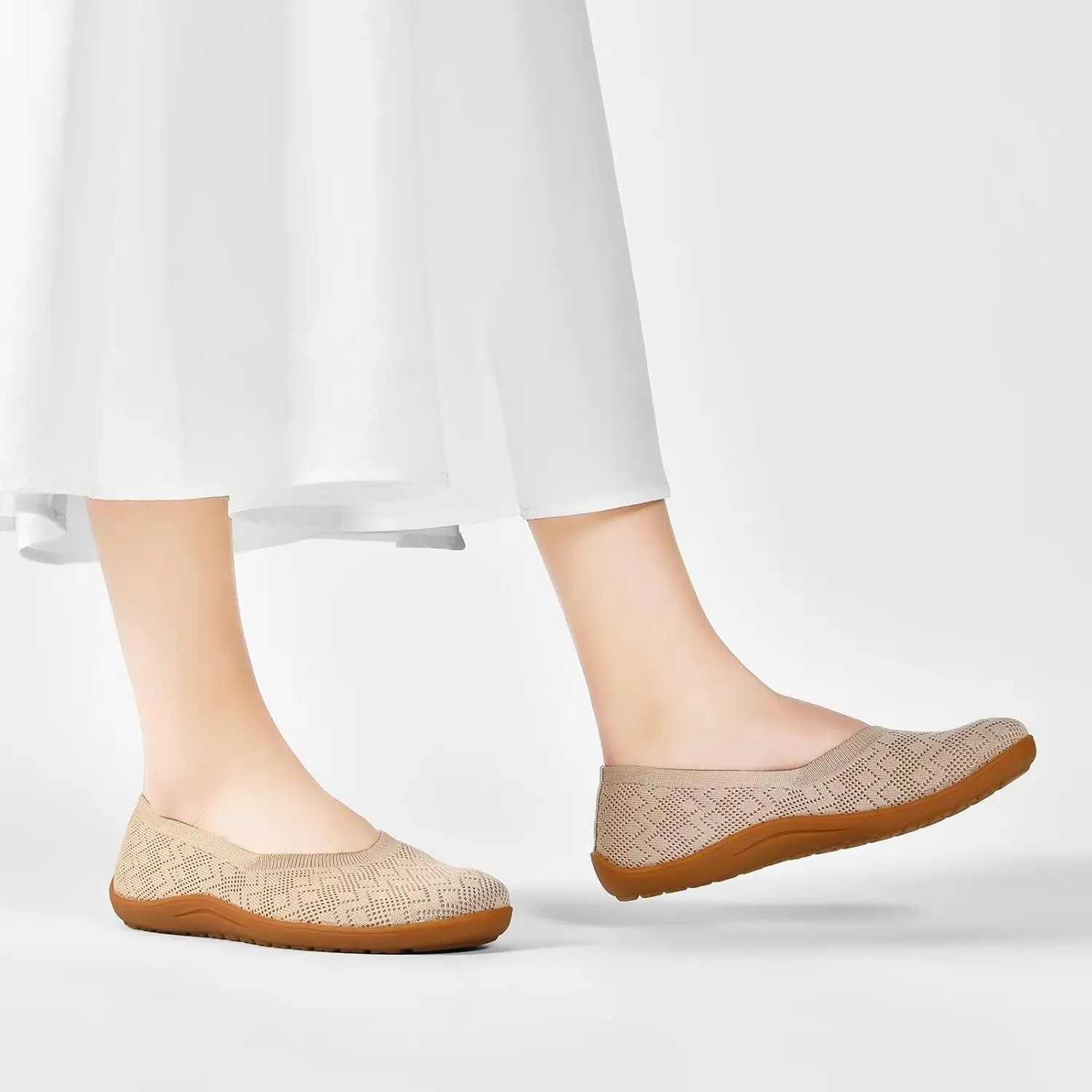 Women's Wide Toe Box Flats Shoes Knit Ballet Flat Slip-on Dress Walking Comfort Shoes