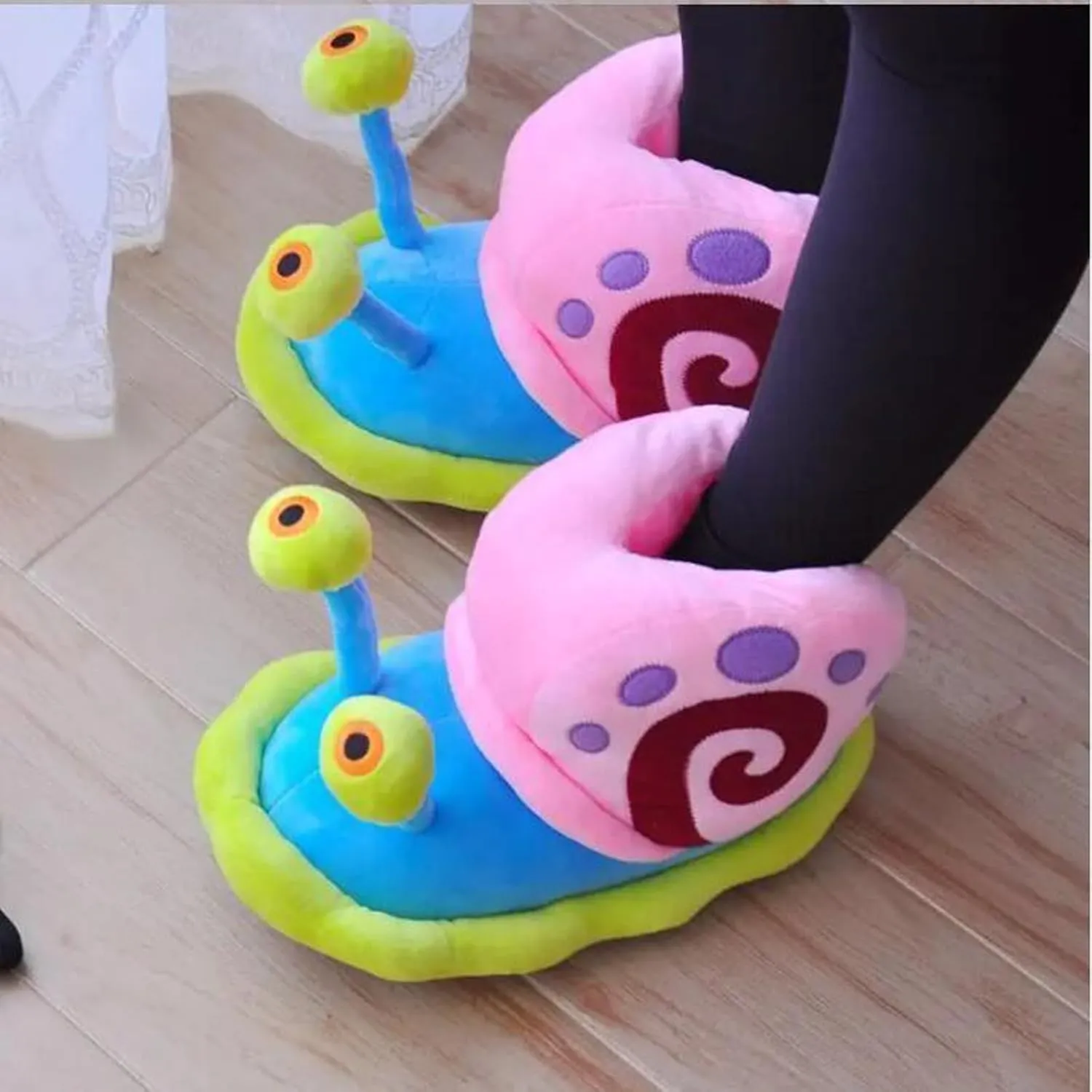 Women's Winter Whimsical Plush Cute Cartoon Snail Cotton Slippers, Snail Toe, Flat Heel, Slip-On, Adult Women's Size
