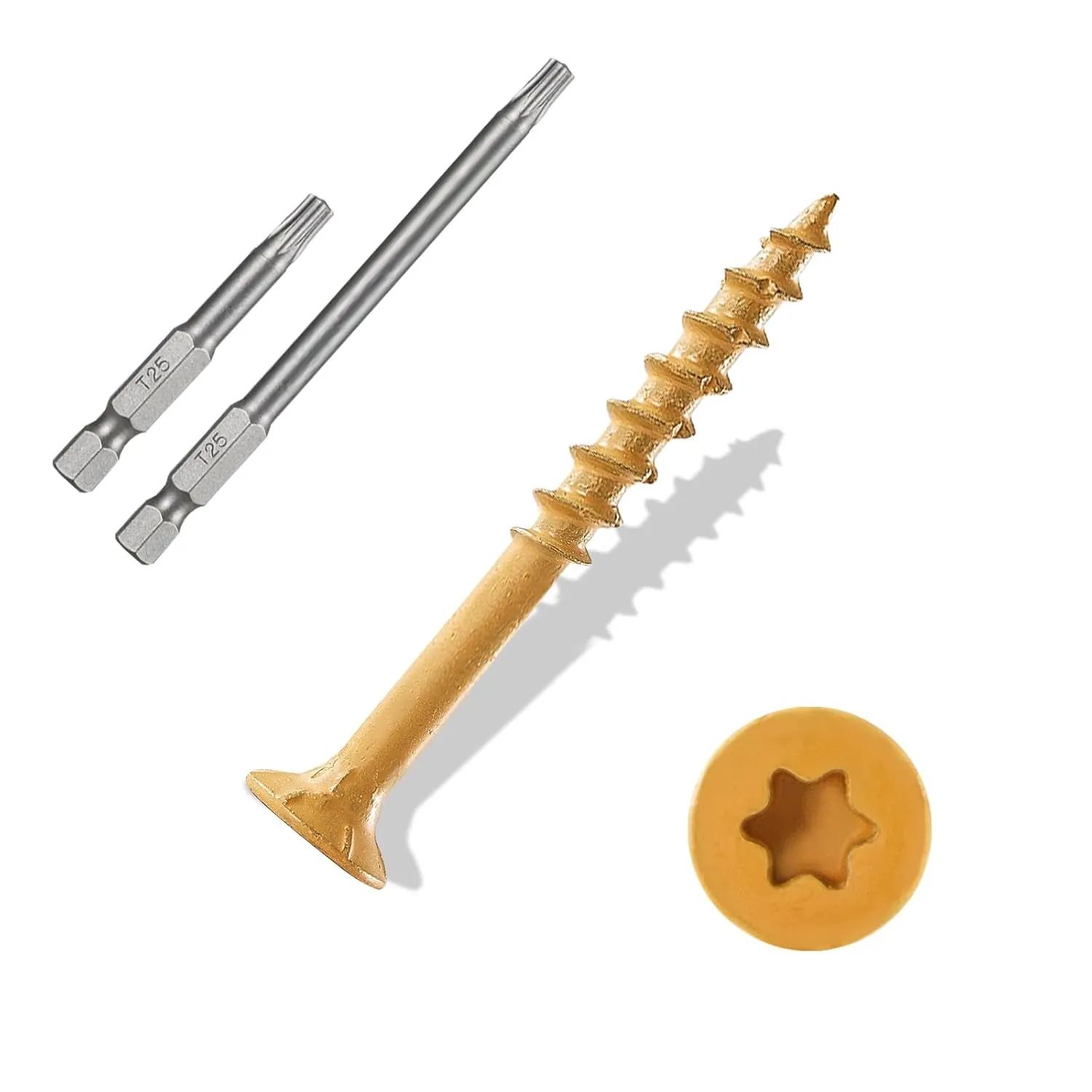 Wood Screws #9×2-1/2″, 300 Pcs, Deck Screws, Rust Resistant, Exterior Epoxy Coated, Outdoor Decking Screws, Torx/Star Drive Head Deck Screw, 2 Pcs T25 Star Bit Included, Tan