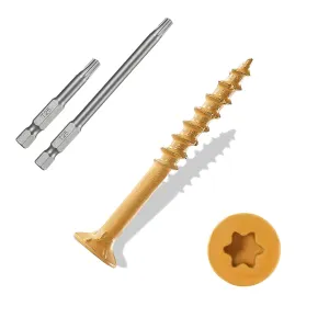 Wood Screws #9×2-1/2″, 300 Pcs, Deck Screws, Rust Resistant, Exterior Epoxy Coated, Outdoor Decking Screws, Torx/Star Drive Head Deck Screw, 2 Pcs T25 Star Bit Included, Tan