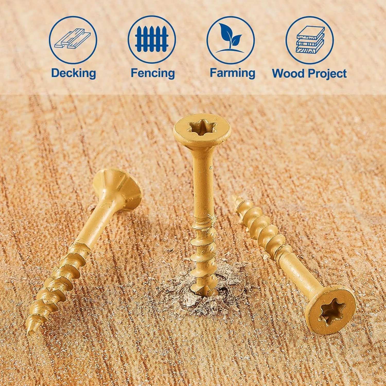 Wood Screws #9×2-1/2″, 300 Pcs, Deck Screws, Rust Resistant, Exterior Epoxy Coated, Outdoor Decking Screws, Torx/Star Drive Head Deck Screw, 2 Pcs T25 Star Bit Included, Tan