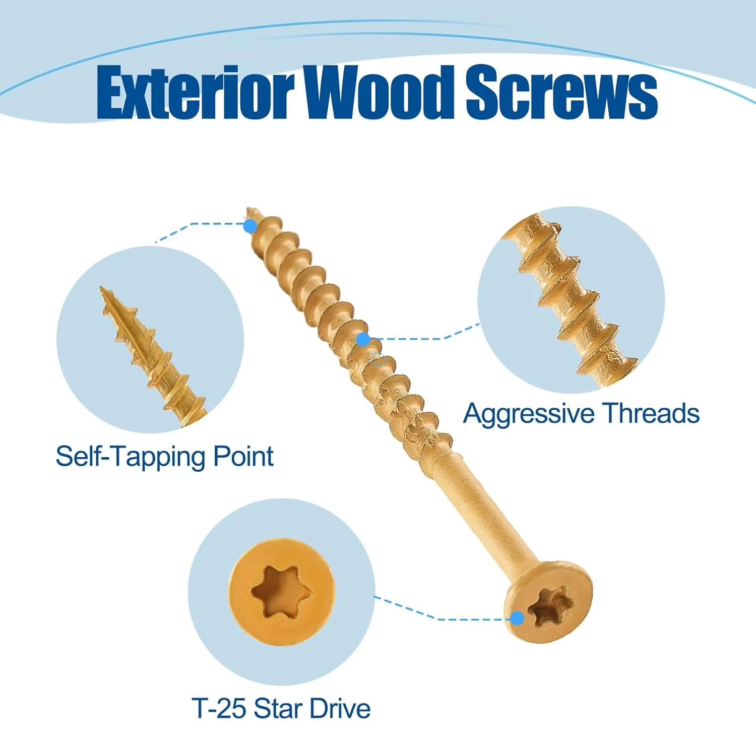 Wood Screws #9×2-1/2″, 300 Pcs, Deck Screws, Rust Resistant, Exterior Epoxy Coated, Outdoor Decking Screws, Torx/Star Drive Head Deck Screw, 2 Pcs T25 Star Bit Included, Tan