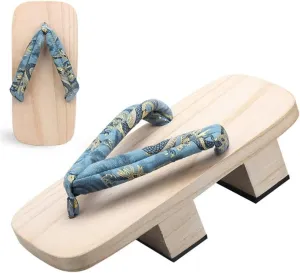 Wooden Clogs for Women Men, Two-Tooth Flip Flop Slippers Men's Japanese Sandals Traditional Clogs Geta Mens House Slippers High-Heel Halloween Costumes Shoes