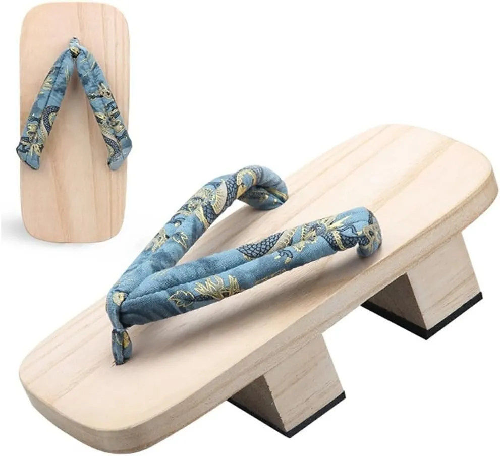 Wooden Clogs for Women Men, Two-Tooth Flip Flop Slippers Men's Japanese Sandals Traditional Clogs Geta Mens House Slippers High-Heel Halloween Costumes Shoes