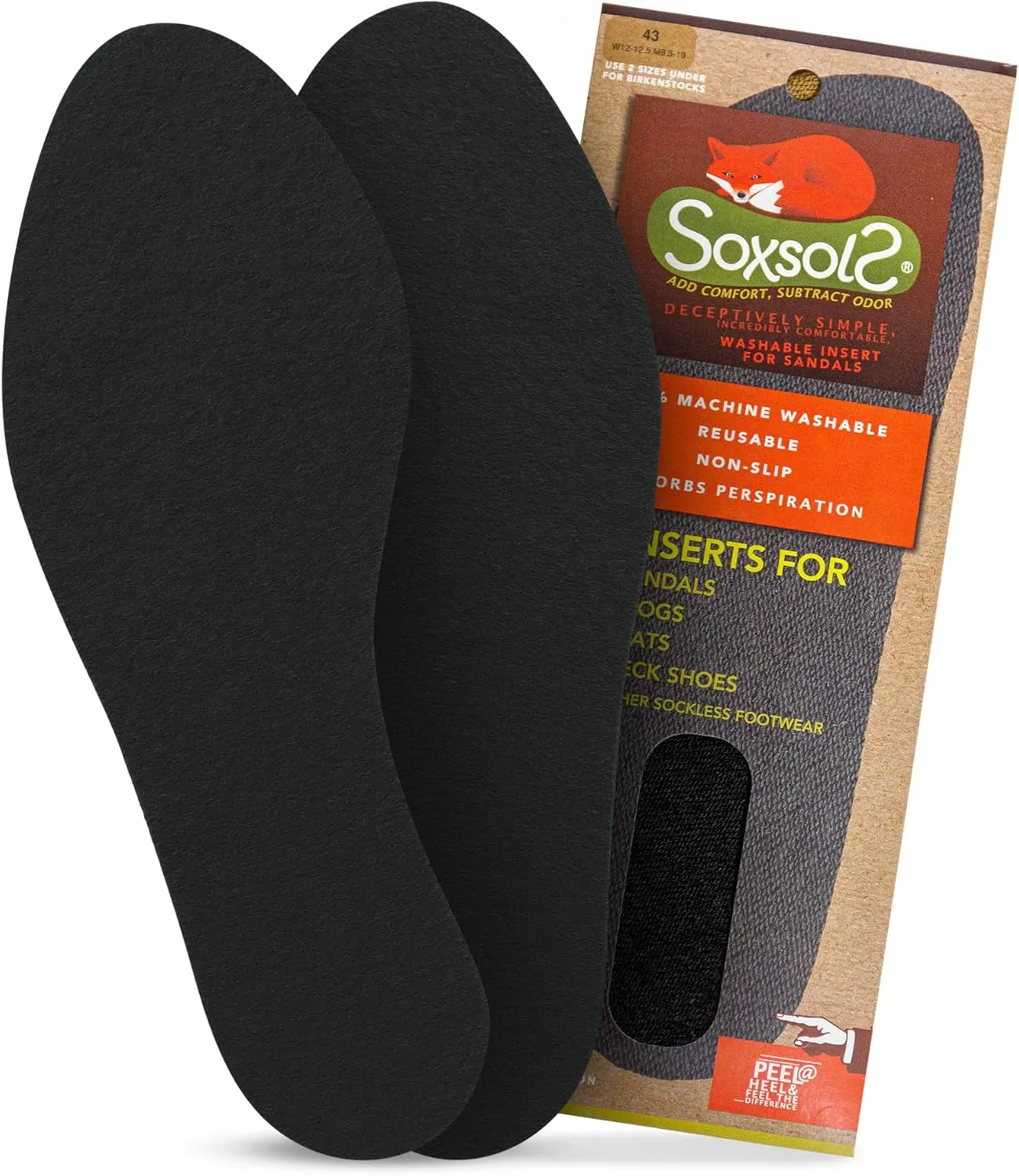 Wool Flat Shoe Insert for Sandals & Sockless Shoes, Comfortable Shoe Insoles with Sweat-Absorbent Natural Fiber & Non-Slip Silicone Grip, Narrow-Cut Shoe Inserts for Women, Black, Size 37 - SoxsolS