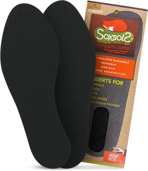Wool Flat Shoe Insert for Sandals & Sockless Shoes, Comfortable Shoe Insoles with Sweat-Absorbent Natural Fiber & Non-Slip Silicone Grip, Narrow-Cut Shoe Inserts for Women, Black, Size 37 - SoxsolS