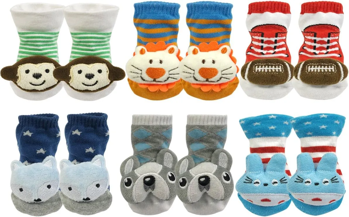Wrapables® Cute 3D Cartoon Anti-Skid Baby Booties Sock Slipper Shoes (Set of 6)