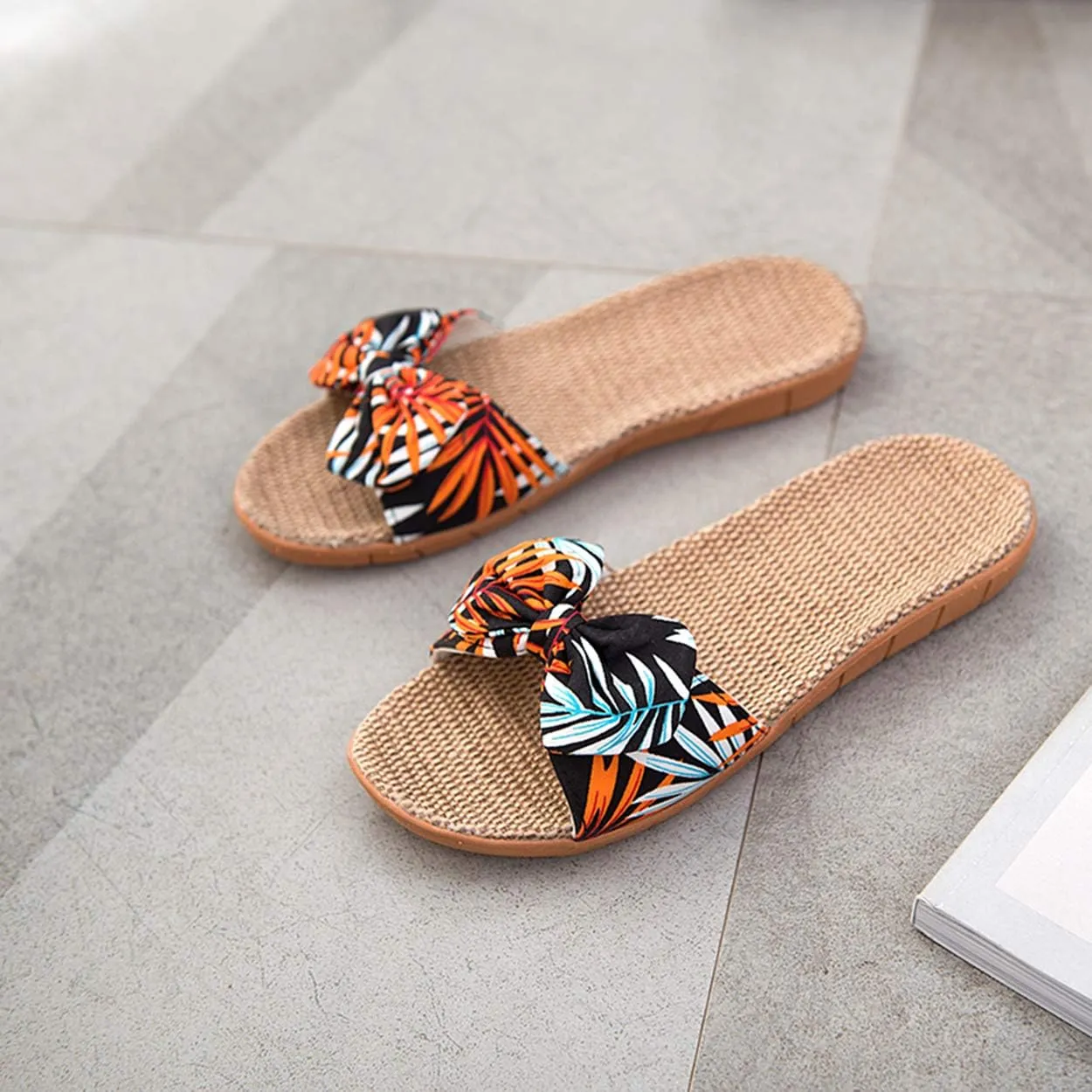 xsby Womens Cozy Indoor Cotton Flax Home Slippers Non-Slip Casual Sandals