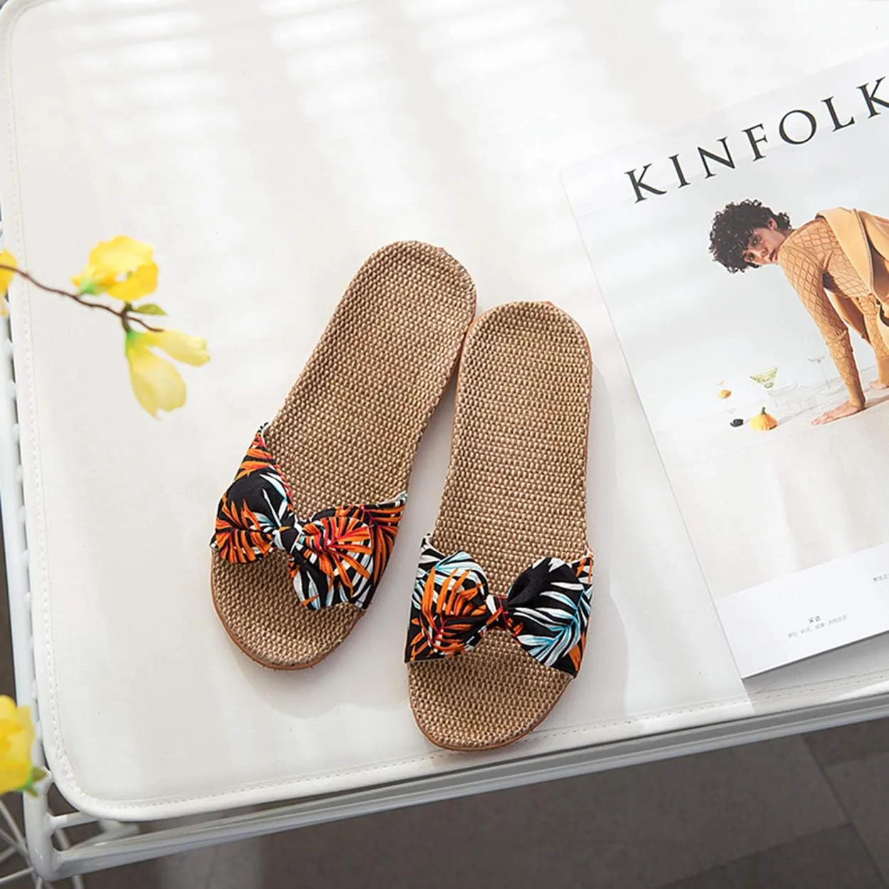 xsby Womens Cozy Indoor Cotton Flax Home Slippers Non-Slip Casual Sandals