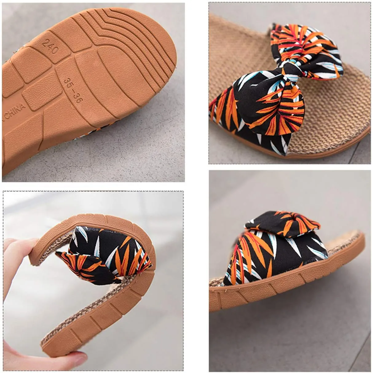 xsby Womens Cozy Indoor Cotton Flax Home Slippers Non-Slip Casual Sandals