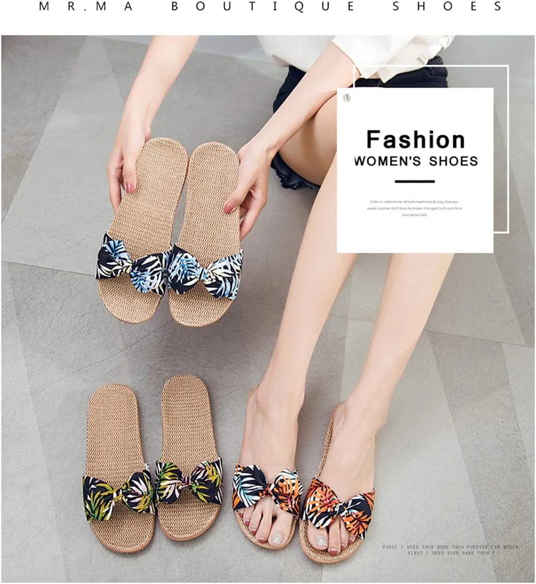 xsby Womens Cozy Indoor Cotton Flax Home Slippers Non-Slip Casual Sandals