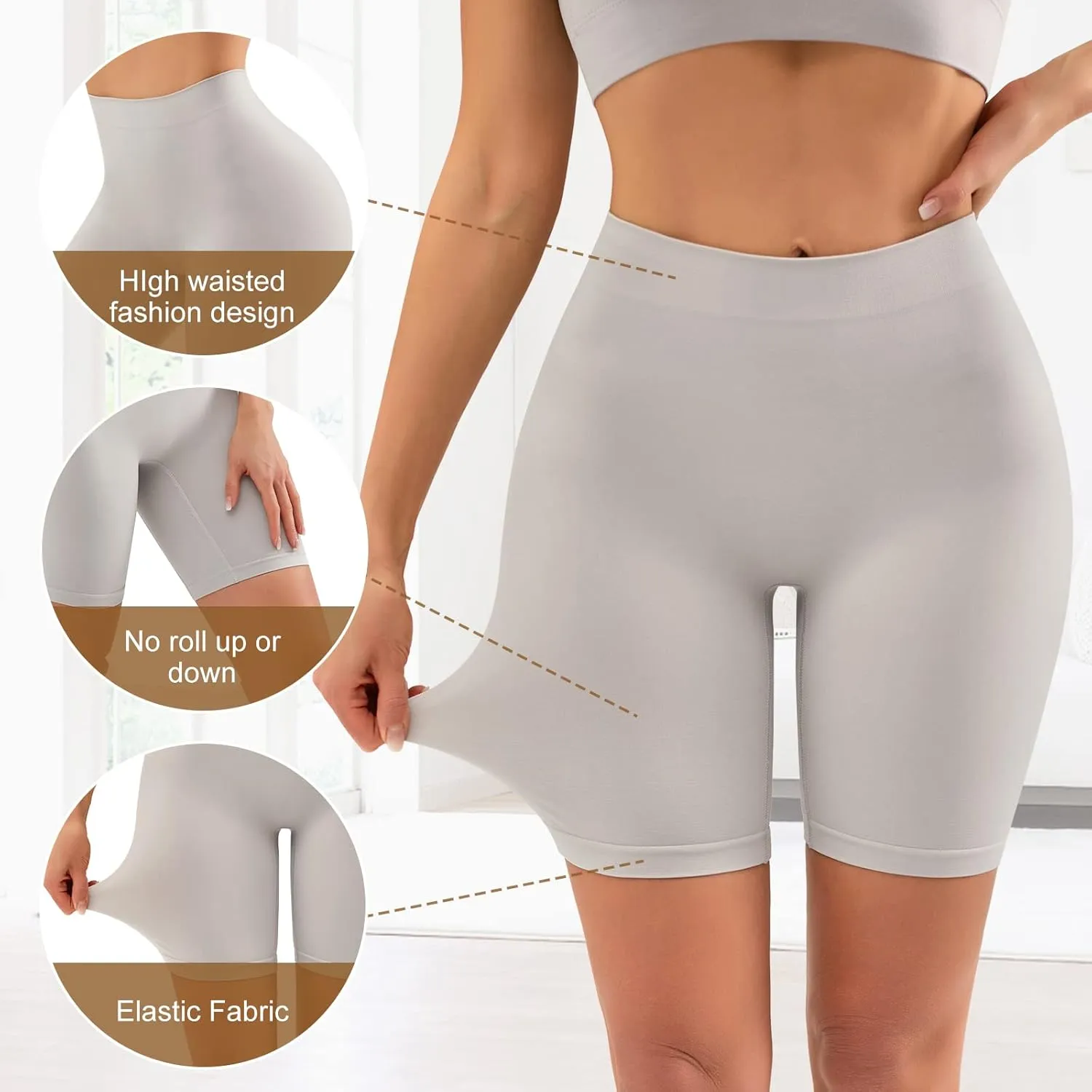 YADIFEN 3 Pack Slip Shorts for Under Dresses Seamless Anti Chafing Underwear Shaping Boyshort Smooth Panties for Women