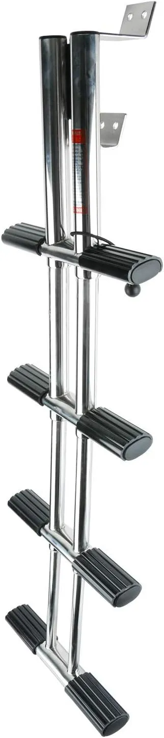 YaeMarine 4 Step Boat Marine Sport Ladder, Diver Ladder, Dual Vertical Telescoping Ladder, Dive Boat Ladder, Transom Diving Ladder, with Stainless Tube & 2.56" Transom Mounting Extension Shim & Screws