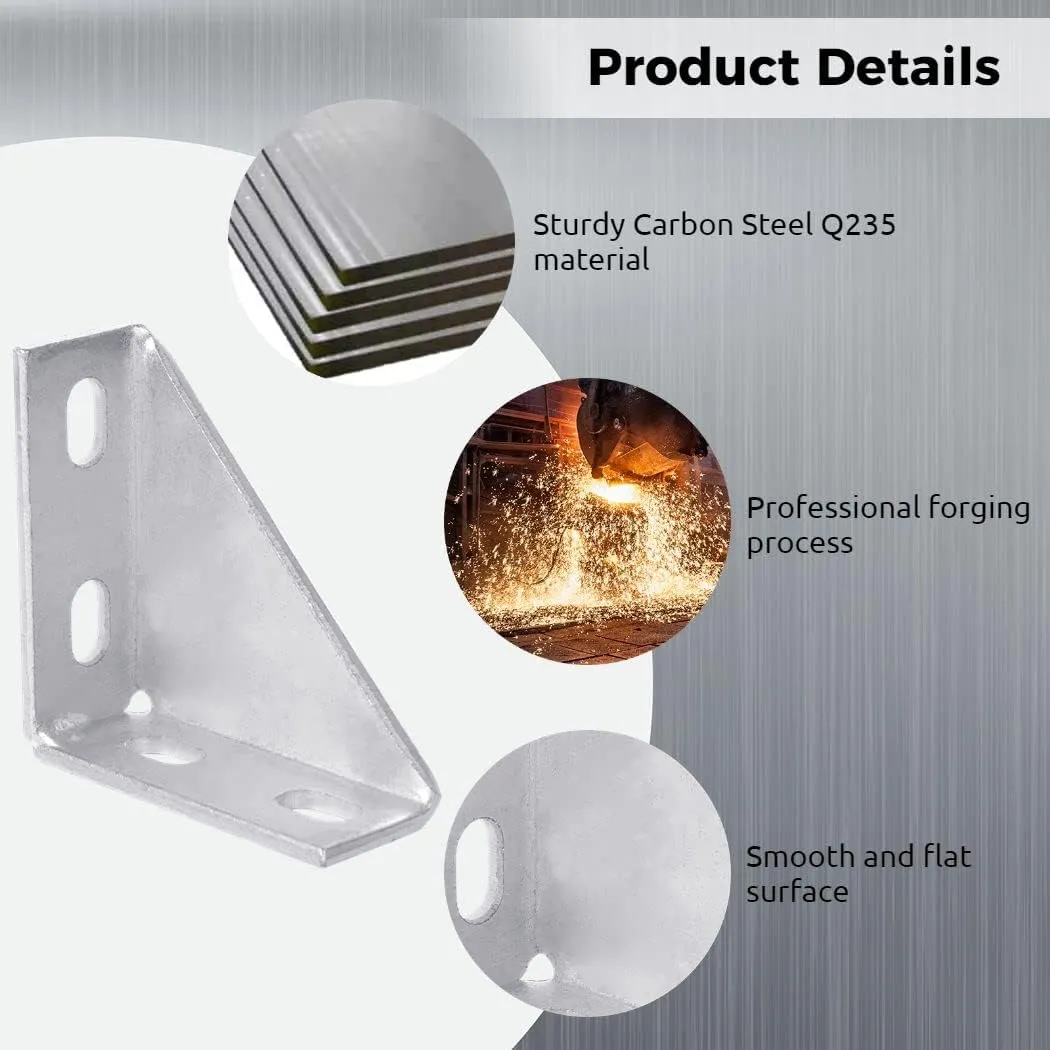 yeesport 90 Degree Gusseted Fittings, Carbon Steel Q235 4 Hole Right Angle Connector Brackets for 1-5/8" Channel, 4" x 4" x 1-1/2" Gusset Corner Brace Fasteners for Unistrut Connection (12)