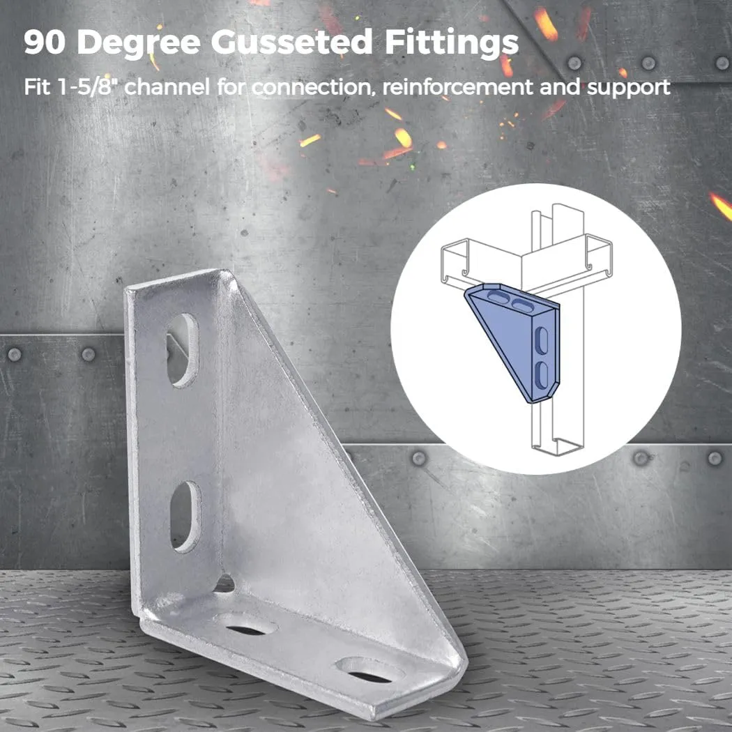 yeesport 90 Degree Gusseted Fittings, Carbon Steel Q235 4 Hole Right Angle Connector Brackets for 1-5/8" Channel, 4" x 4" x 1-1/2" Gusset Corner Brace Fasteners for Unistrut Connection (12)