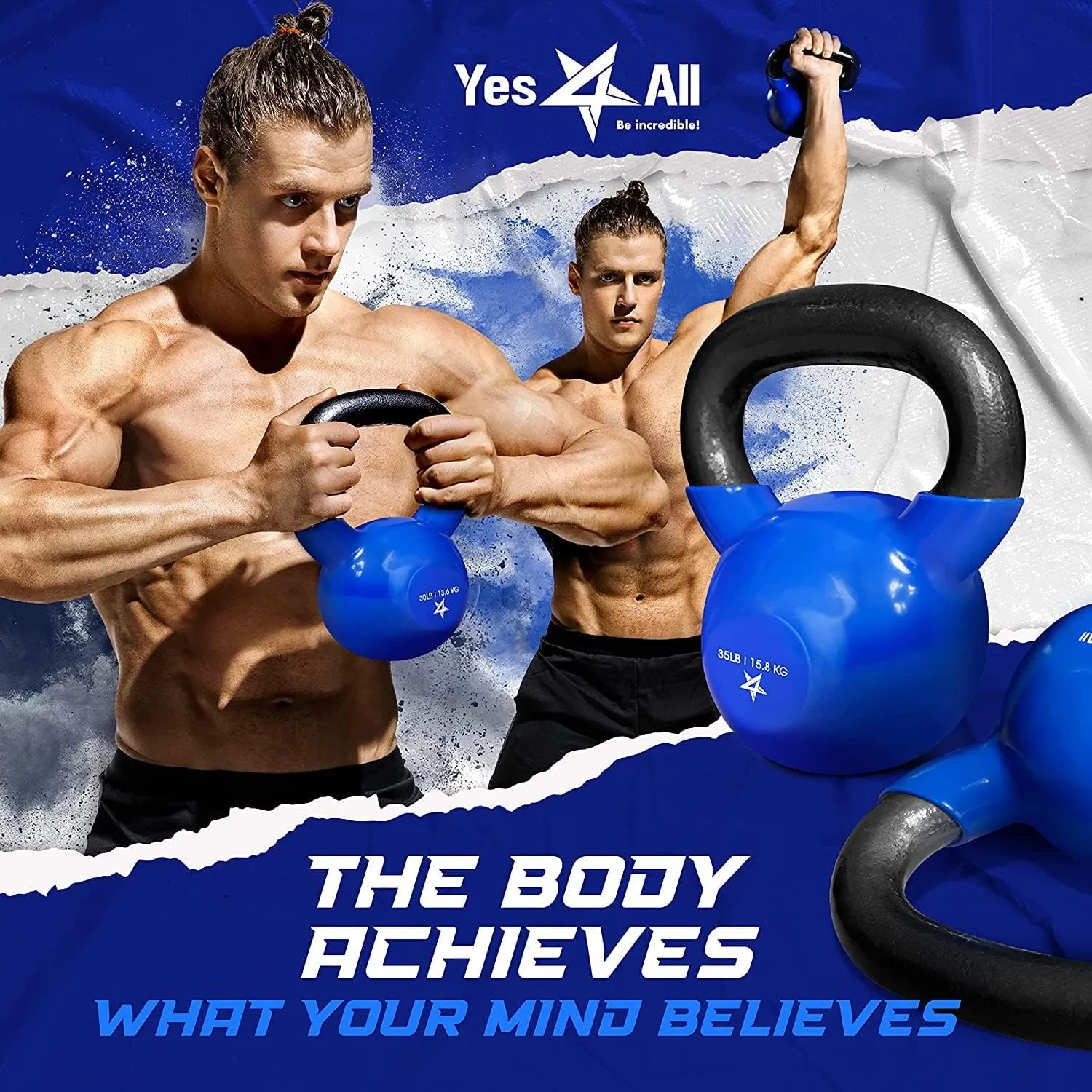 Yes4All 5-65lbs Kettlebells Vinyl Coated Cast Iron for Dumbbell Weights Exercises, Gym, Fitness, Full Body Workout Equipment Push up, Grip and Strength Training