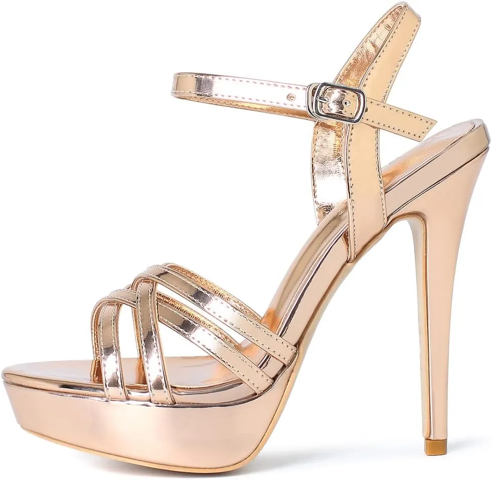YooPrettyz Polished Crisscrossed Heeled Sandal Evening Dress Platform Sandal for Women