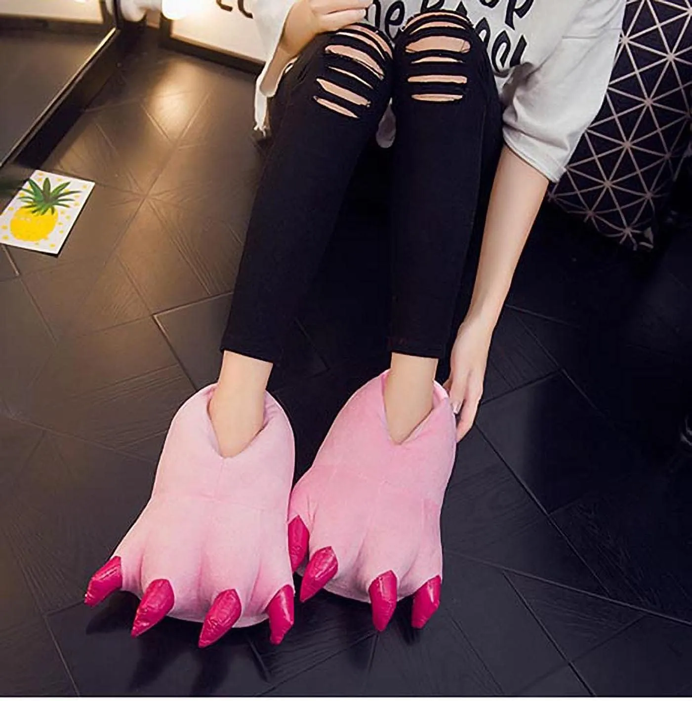 YUNZLAN Unisex Animal Paw Slipper for Men, Women, Boys, Girls, Winter Plush Home Slippers with Non-Slip Sole, Cosplay