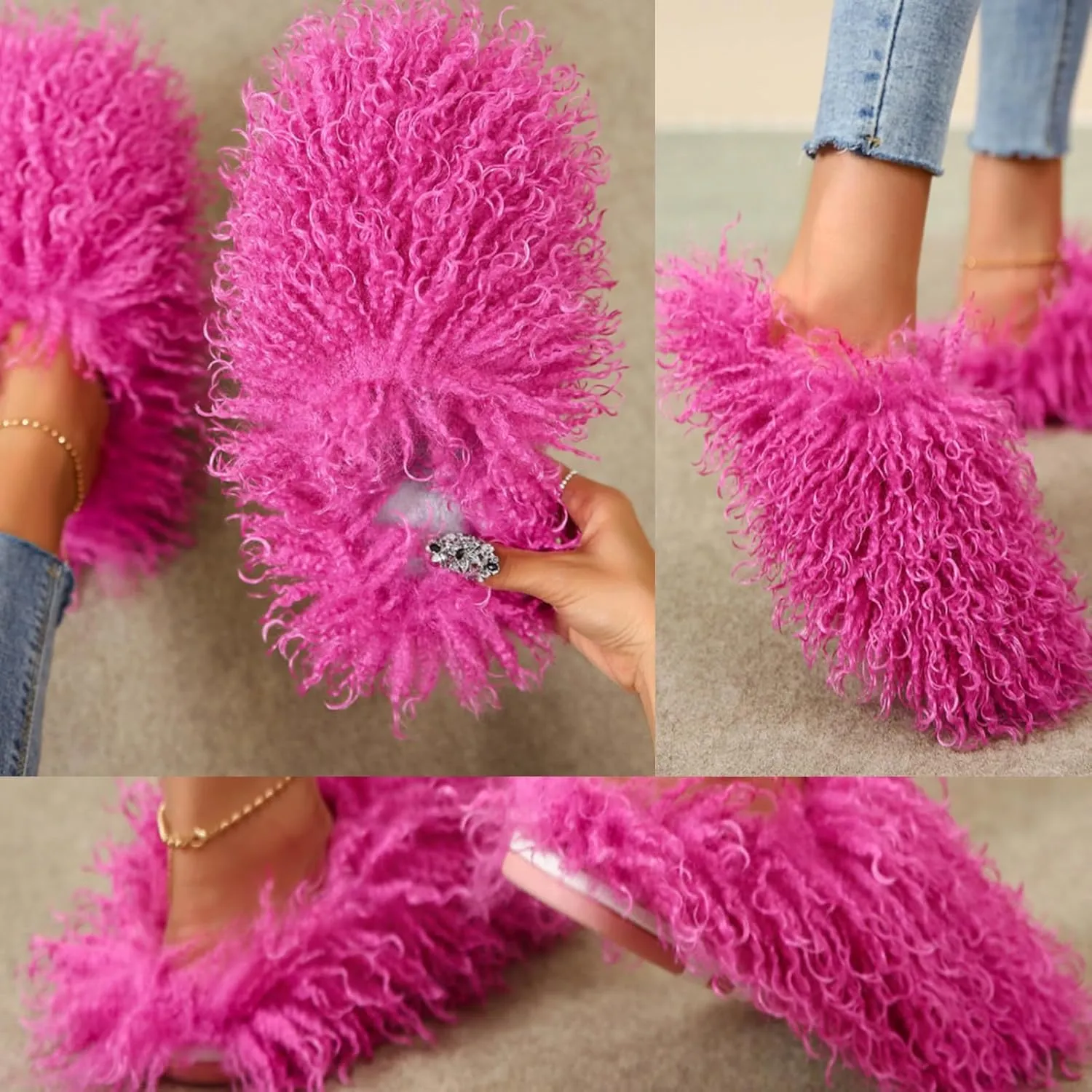 YXCFEWD Women's Plush Faux Fur Slippers - Fluffy and Warm Slide-On Slipper for Cozy Comfort