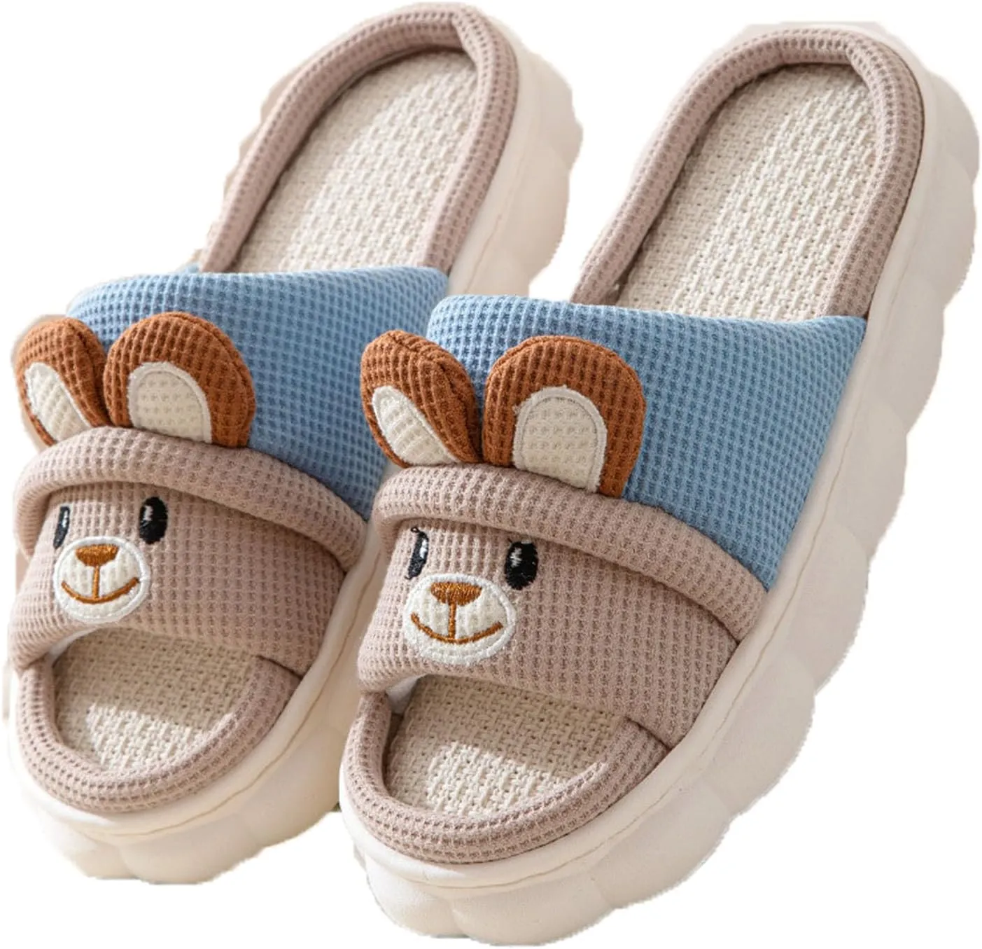 Zureto Cute Rabbit Lace Slippers, Bear Animal Linen Slippers, Summer Couple Home Shoes Indoor and Outdoor