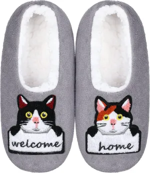 ZYZX Cat Slipper Socks for Women Winter Cozy Soft Warm Funny Cute Slippers Non Slip Sherpa Lining Indoor Fuzzy Socks with Grippers Gifts Slippers