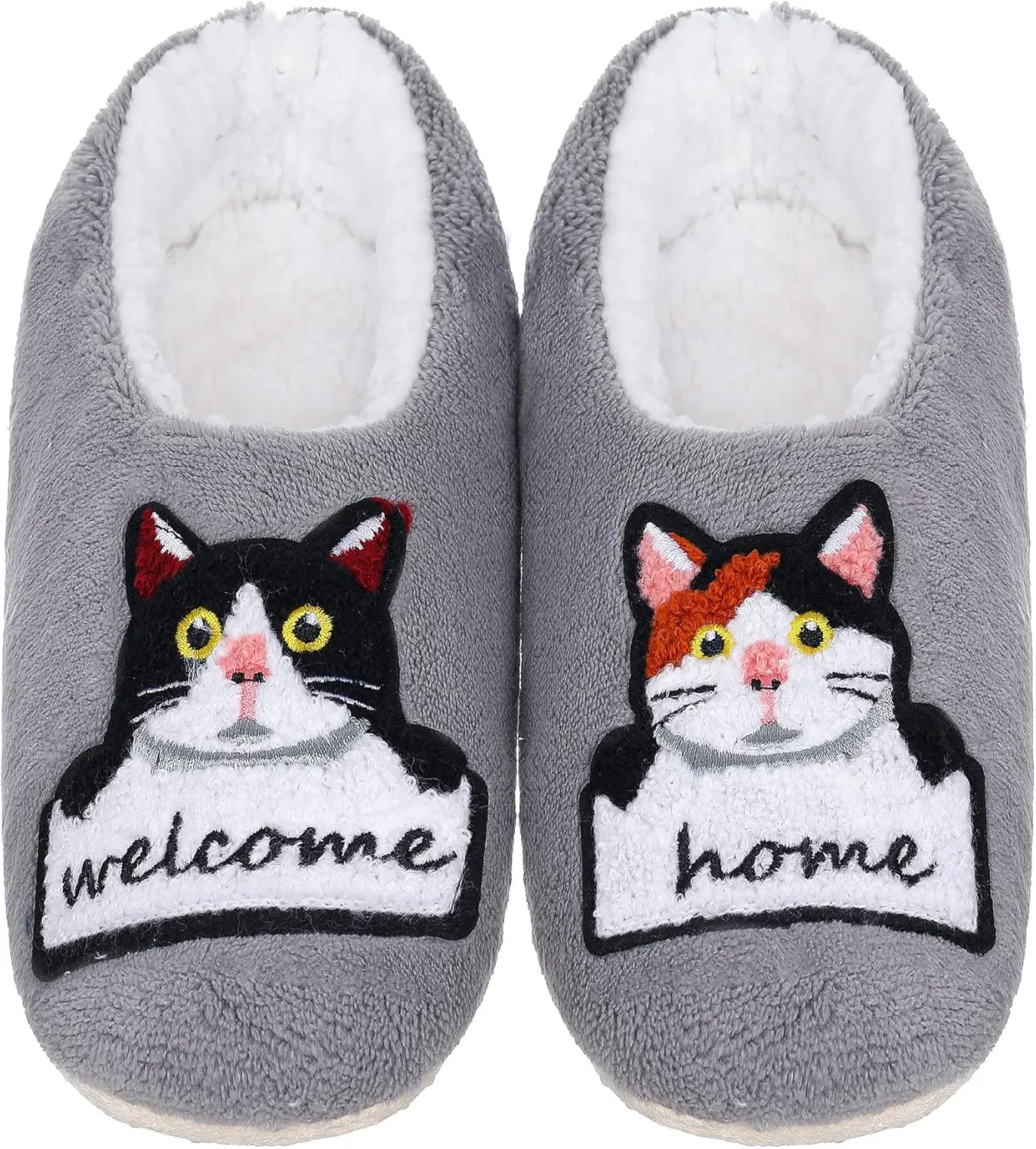 ZYZX Cat Slipper Socks for Women Winter Cozy Soft Warm Funny Cute Slippers Non Slip Sherpa Lining Indoor Fuzzy Socks with Grippers Gifts Slippers
