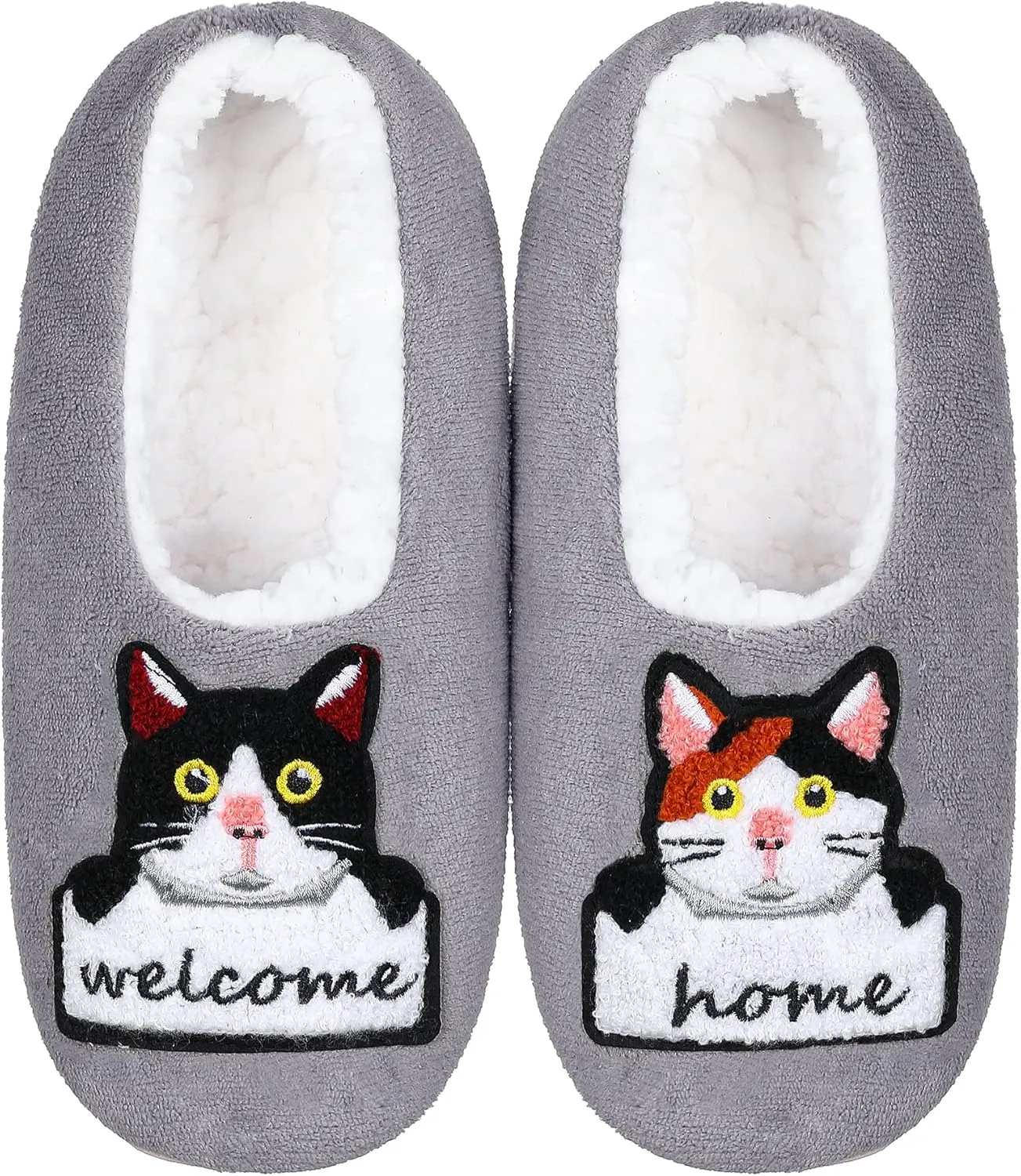 ZYZX Cat Slipper Socks for Women Winter Cozy Soft Warm Funny Cute Slippers Non Slip Sherpa Lining Indoor Fuzzy Socks with Grippers Gifts Slippers
