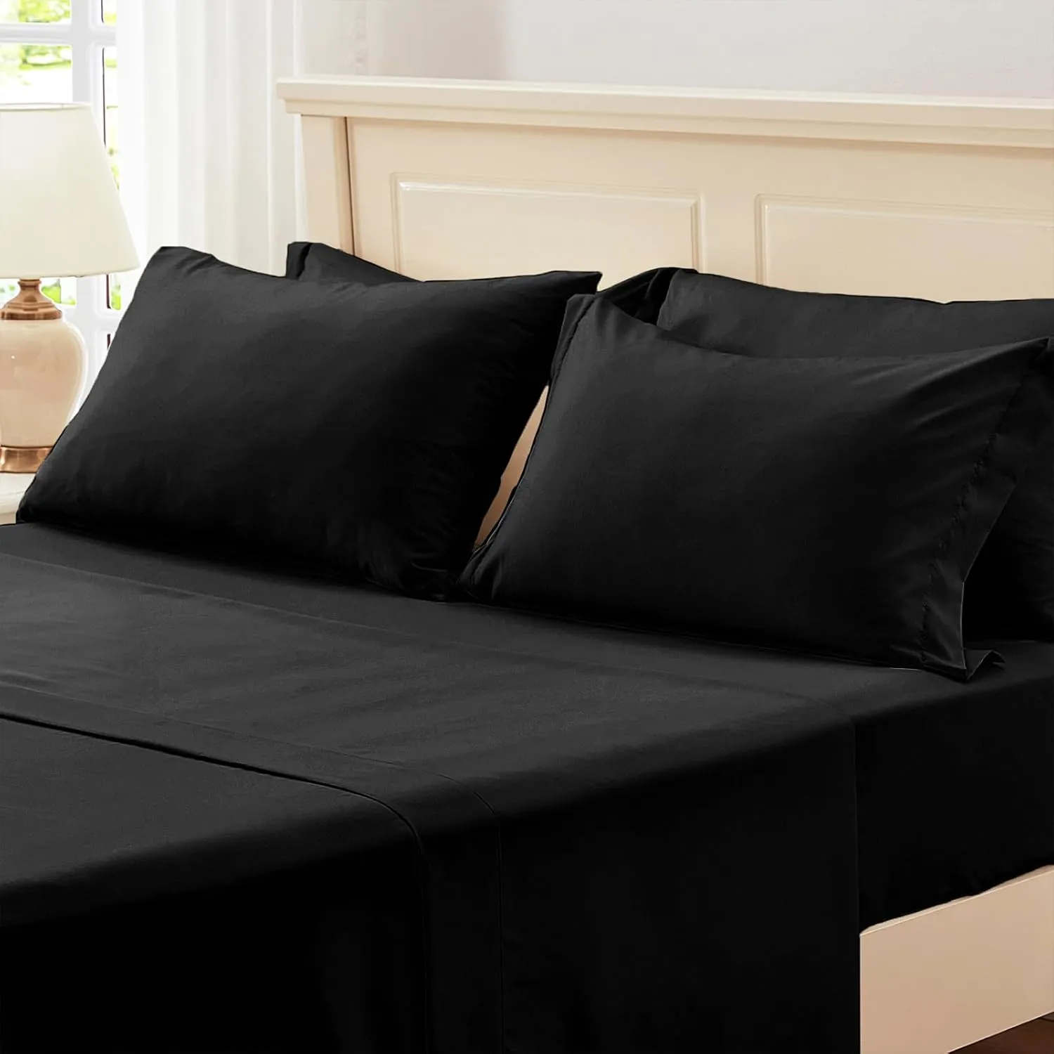 Zzlpp Black Queen Comforter Set 7 pieces, Seersucker Bed in a Bag with Comforter and Sheets, All Season Bedding Sets with 1 Comforter, 2 Pillow Shams, 2 Pillowcases, 1 Flat Sheet, 1 Fitted Sheet