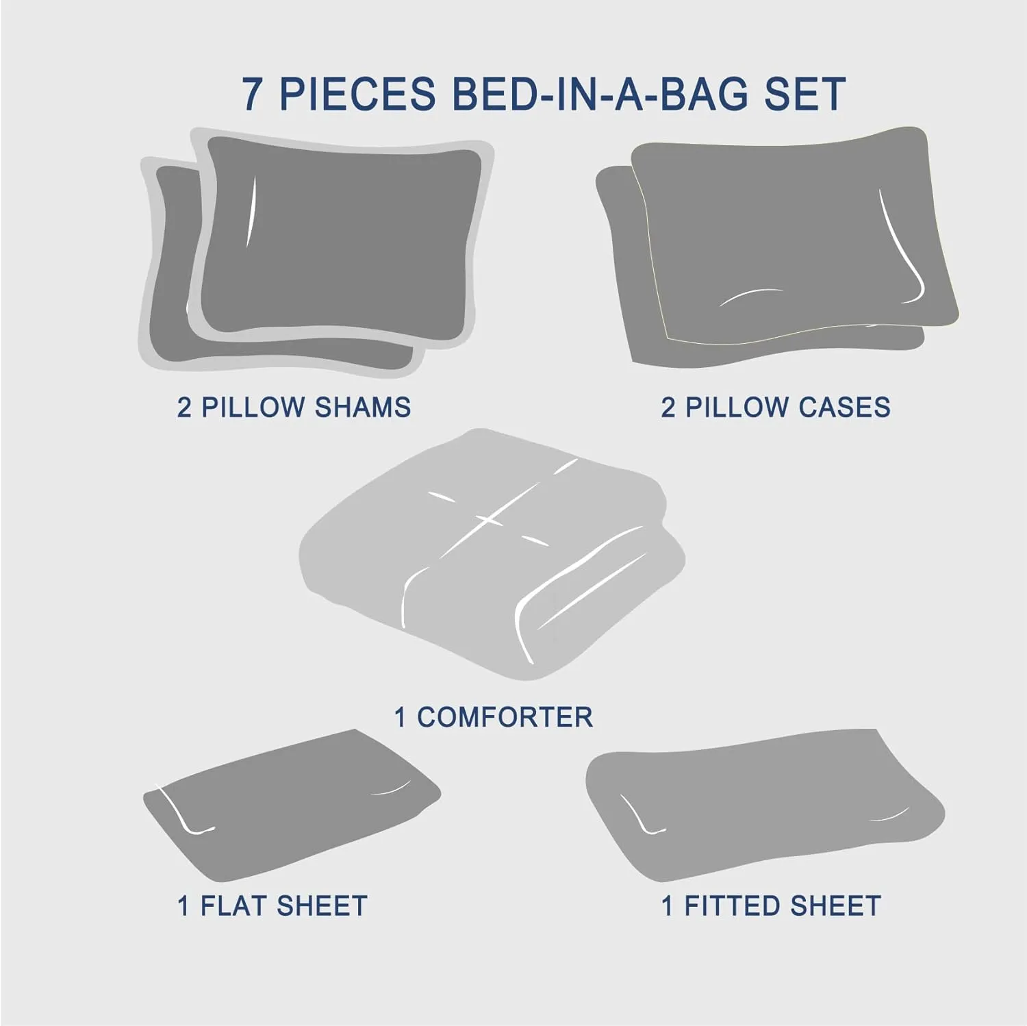 Zzlpp Black Queen Comforter Set 7 pieces, Seersucker Bed in a Bag with Comforter and Sheets, All Season Bedding Sets with 1 Comforter, 2 Pillow Shams, 2 Pillowcases, 1 Flat Sheet, 1 Fitted Sheet